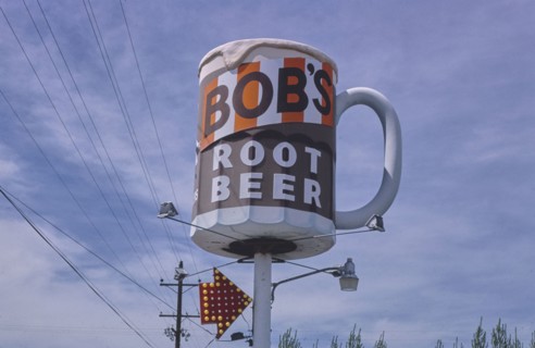1980s America -  Bob's Root Beer sign, Fallon, Nevada 1980