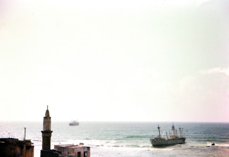 A beached ship just outside of Haifa Israel