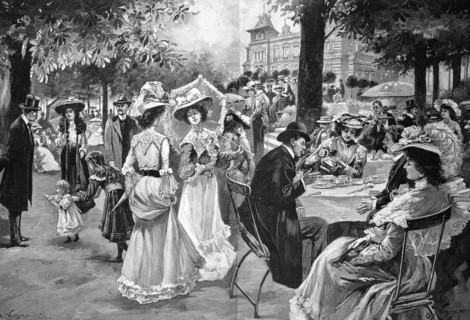 Elegant Society In The City Park Of Nuremberg On A Sunday Afternoon