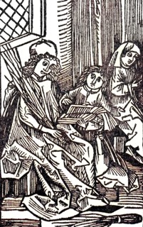 Teacher With The Rod As A Stand Symbol And Two Students