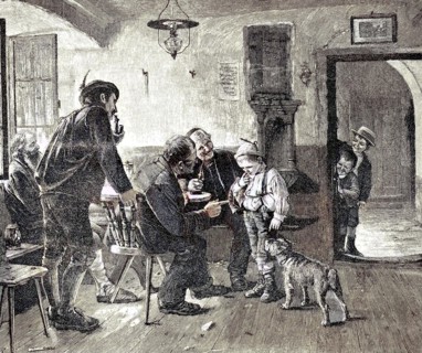 Little Boy Gets Reproaches In The Inn Because He Stole Apples