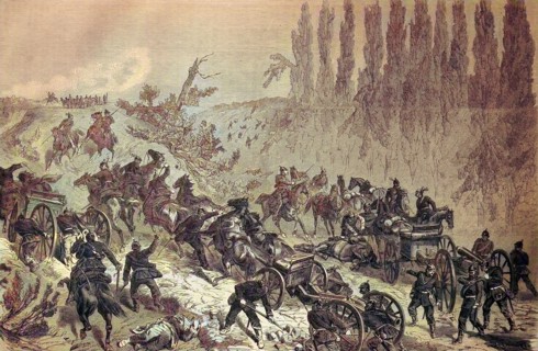 Prussian Soldiers And Horse Teams With Guns Force The Steep Climb To The Heights At Spichern On 6Th August
