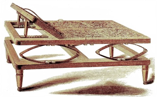 Illustration Of A Bed With Elliptical Feathers And Adjustable Headboard By Georg Frey In New York