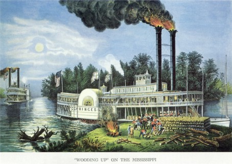 Steamship on Riverbank.