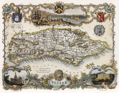Map of Sussex, England.
