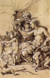 Venus, Vulcain, l'Amour et cinq putti.