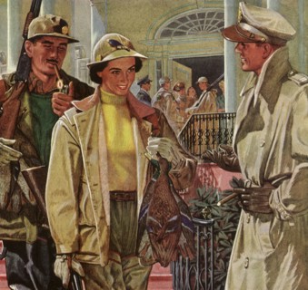 Man greets Couple returning from Duck Hunt.