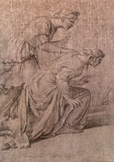 Two Women Leaning Forward with Their Heads Turned.