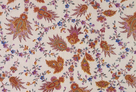Paisley floral pattern repeat on off white background.