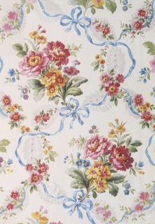 Blue ribbon and Floral bouquet repeat pattern.
