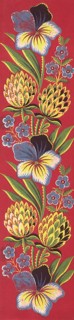 Flower and Stems Floral Repeat Pattern on Red Background.