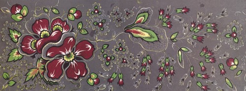 Red Flower Floral Repeat Pattern on Grey Blue Background.