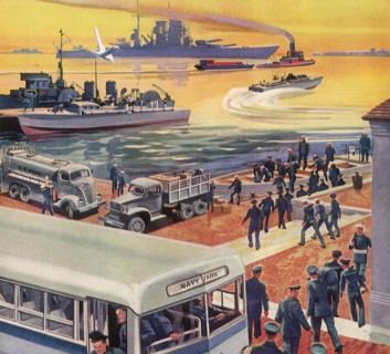 Sailors transfer from Navy Busses to Loading Barges.