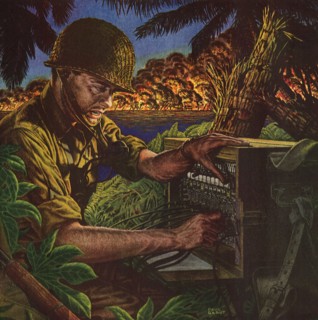 Marine Operates Portable Switchboard during Pacifc Battle.