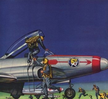 Pilots man Lockheed F-94 Starfire.