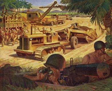 Machine Gunner guards Military Construction Site.