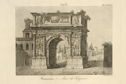 Muskets. Engraving of the 19th Century. Kingdom of Naples. Trajan's Arch In Benevento. Benevento. Campania. Italy