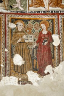 San Bernardino Da Siena and Santa Caterina. 15th Century Umbrian School Fresco Cycle. Church of San Giovanni Battista. Arrone. Valnerina. Umbria. Italy