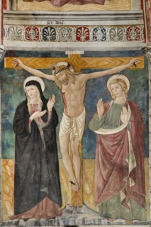 Crucifixion. 15th Century Umbrian School Fresco Cycle. Church of San Giovanni Battista. Arrone. Valnerina. Umbria. Italy
