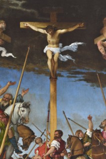 Crucifixion by Lorenzo Lotto. Church of Santa Maria In Telusiano. Monte San Giusto. Marche. Italy
