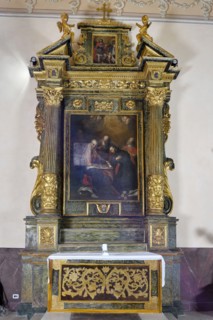 First Altar On the Left Dedicated to Sant'anna. the Altarpiece Represents the Education of the Child Mary. Author Filippo Ricci. Church of Saints Nicolò and Martino. Lapedona. Marche. Italy