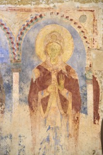 Lecce, township of Casalabate (Italy, Puglia, province of Lecce) abbey of Santa Maria di Cerrate, the church, interior, image of a saint, fresco (13th-14th century)