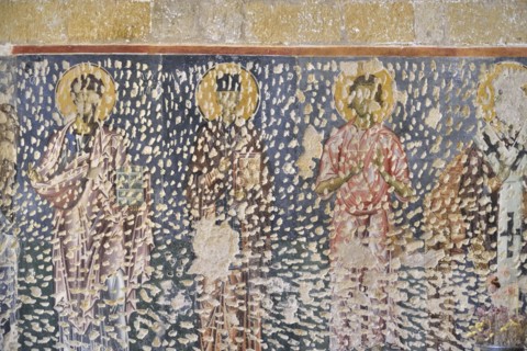 Lecce, township of Casalabate (Italy, Puglia, province of Lecce) abbey of Santa Maria di Cerrate, the church, interior, images of saints, fresco (XIII-XIV century)