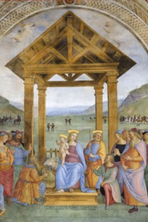 Trevi (Italy, Umbria, province of Perugia), Sanctuary of the Madonna delle Lacrime, Chapel of the Nativity. Perugino, Adoration of the Magi, 15th-16th century, fresco