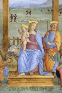 Trevi (Italy, Umbria, province of Perugia), Sanctuary of the Madonna delle Lacrime, Chapel of the Nativity. Perugino, Adoration of the Magi, 15th-16th century, fresco
