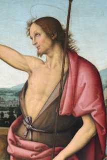 Città della Pieve (Italy, Umbria, province of Perugia), Cathedral of Saints Gervasio and Protasio. Perugino, Baptism of Christ, painted on wood. Detail