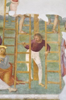 Città della Pieve (Italy, Umbria, province of Perugia), Church of Santa Maria dei Servi. Chapel of the Madonna della Stella, Perugino, Deposition from the cross, fresco, 15th-16th century. Detail