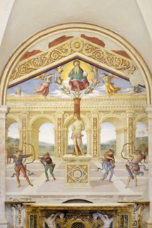 Panicale (Italy, Umbria, province of Perugia), Church of San Sebastiano. Perugino, Martyrdom of San Sebastiano, fresco, 1505