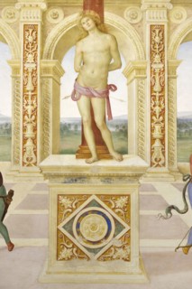 Panicale (Italy, Umbria, province of Perugia), Church of San Sebastiano. Perugino, Martyrdom of San Sebastiano, fresco, 1505. Detail