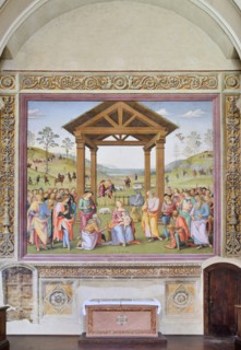 Città della Pieve (Italy, Umbria, province of Perugia), Oratory of Santa Maria dei Bianchi, Perugino, Adoration of the Magi, fresco dimensions 700x650 cm, dating 1504