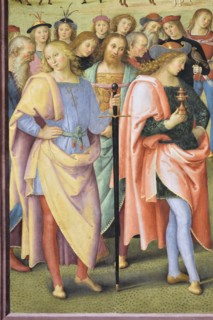 Città della Pieve (Italy, Umbria, province of Perugia), Oratory of Santa Maria dei Bianchi, Perugino, Adoration of the Magi, fresco dimensions 700x650 cm, dating 1504. Detail