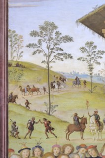 Città della Pieve (Italy, Umbria, province of Perugia), Oratory of Santa Maria dei Bianchi, Perugino, Adoration of the Magi, fresco dimensions 700x650 cm, dating 1504. Detail