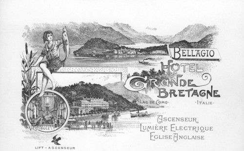 carte postale du premier grand hôtel du lac de como, la grande bretagne à bellagio, fin du 19e siècle