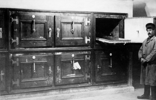 italy, the morgue, drawers for preservation of corpses, 1920-30