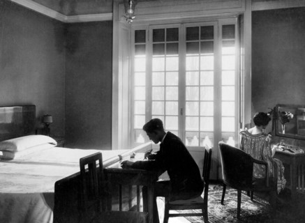 meubles, hôtel, chambre, couple