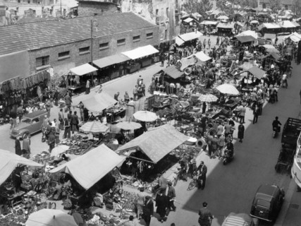 italie, lombardie, milan, vue de la foire de sinigallia, via calatafimi, 1955