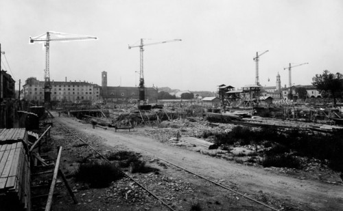 italie, milan, construction du palais de justice, 1930 1940