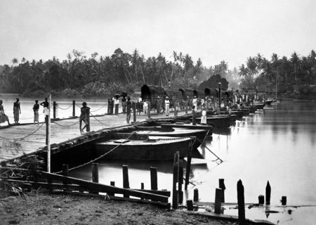 asie, sri lanka, pont de bateau cinghalais, 1910