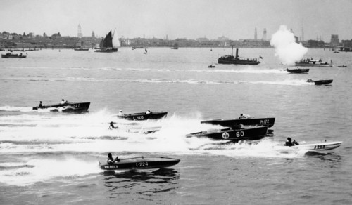 italie, venise, compétition internationale de bateaux à moteur sur le lido, 1933