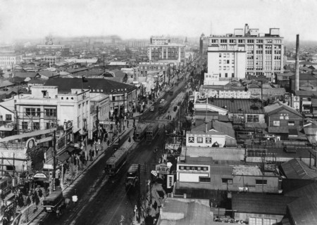 japon, tokyo, la rue principale du quartier de ginza, 1954
