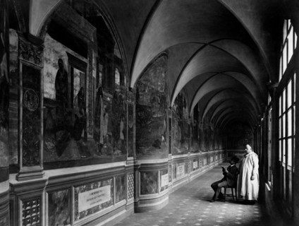 italie, toscane, sienne, la loggia du grand cloître de l'abbaye de monte oliveto maggiore, 1900 1910