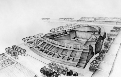 italie, campanie, naples, triennale d'outre-mer, dessin du projet de théâtre en plein air, 1940