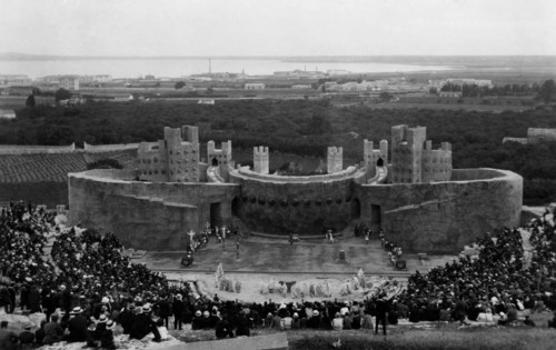 italie, sicile, syracuse, représentation de l'antigone de sophocle, 1924