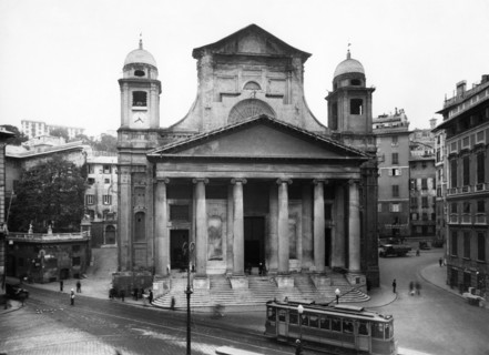 europe, italie, ligurie, genes, facade de l'eglise de nunziata, 1920s 1930