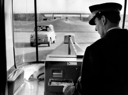 construction routière, "autostrada del sole", péage de melegnano, 1958