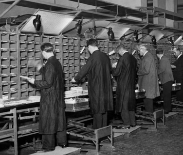 Mail sorting office. 1955